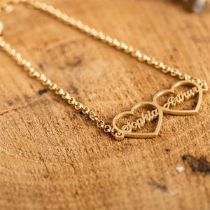Two Heart Shaped Nameplate Name Bracelets Stainless Steel