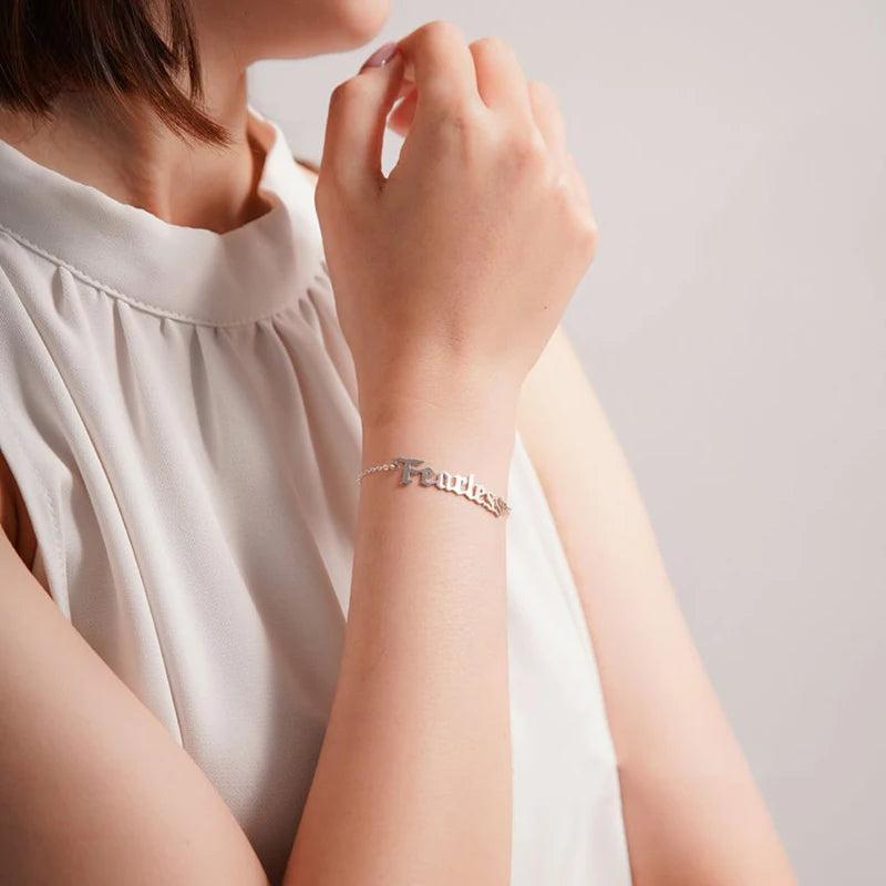 Personalized Name Bracelet Stainless Steel Chain Letter Charm Bracelet
