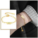 Initial Bracelet Stainless Steel Lara Rectangle Chain with Stamp