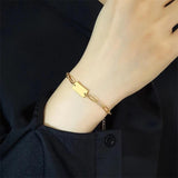 Initial Bracelet Stainless Steel Lara Rectangle Chain with Stamp