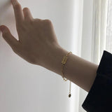 Initial Bracelet Stainless Steel Lara Rectangle Chain with Stamp