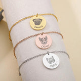Personalized Pet Photo Name Bracelets Stainless Steel Engraved Coin Pendant