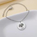 Personalized Pet Photo Name Bracelets Stainless Steel Engraved Coin Pendant