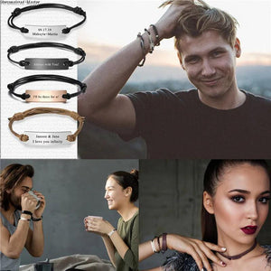 Custom Stainless Steel Tag Bracelet - Engraved Leather Bracelet