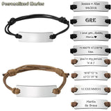 Custom Stainless Steel Tag Bracelet - Engraved Leather Bracelet