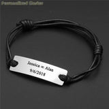 Custom Stainless Steel Tag Bracelet - Engraved Leather Bracelet