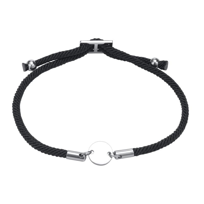 Disc Coin Bracelet Initials Letter Engraved Rope Chain ID Adjustable