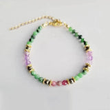 Faceted Stone Bead Adjustable Bracelet Epidote Zoisite Agate Quartz Bangle
