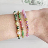 Faceted Stone Bead Adjustable Bracelet Epidote Zoisite Agate Quartz Bangle