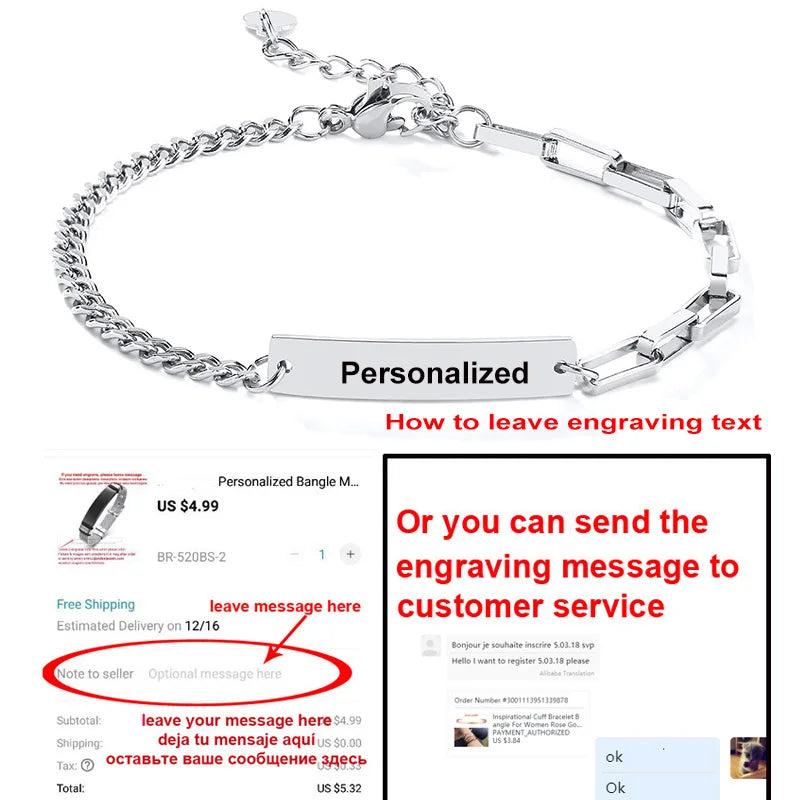 Personalized Stainless Steel Bar Bracelet with Nameplate, Paperclip Chain Design