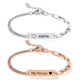 Personalized Stainless Steel Bar Bracelet with Nameplate, Paperclip Chain Design