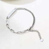 Personalized Stainless Steel Bar Bracelet with Nameplate, Paperclip Chain Design