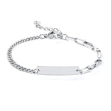 Personalized Stainless Steel Bar Bracelet with Nameplate, Paperclip Chain Design