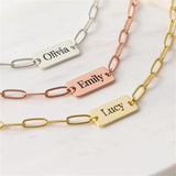 Tangula Personalized Name Bracelet Paper Clip Chain Square Nameplate Jewelry