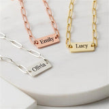 Tangula Personalized Name Bracelet Paper Clip Chain Square Nameplate Jewelry