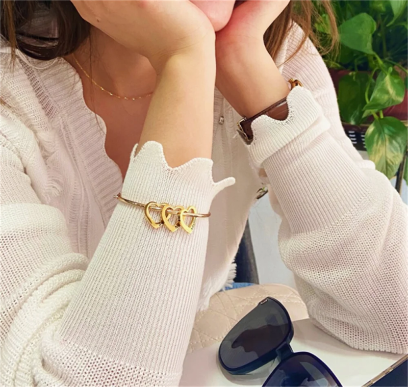 Personalized Gold Bangle with Up to 9 Names, Stainless Steel Bracelet