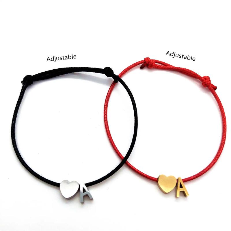 ELANUOYY 2pcs LoveHeart Lucky Red Rope Bracelet Adjustable Bracelet