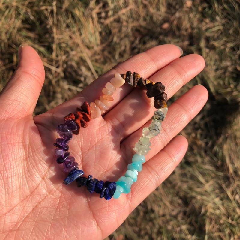 Natural Quartz 7 Chakra Bracelet Crystal Reiki Healing Stone
