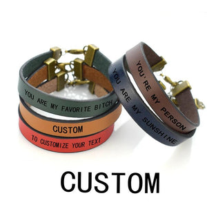 Custom Engraved Leather Bracelet for Women - Personalized DIY Bangle Gift