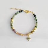 Indian Agates Copper Alloy Beaded Bracelet with Aventurine Shell Beads