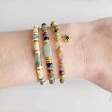 Indian Agates Copper Alloy Beaded Bracelet with Aventurine Shell Beads