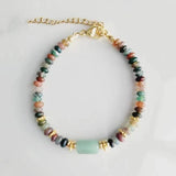 Indian Agates Copper Alloy Beaded Bracelet with Aventurine Shell Beads