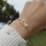 Stainless Steel Old English Name Bracelet for Women