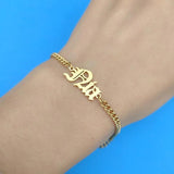 Stainless Steel Old English Name Bracelet for Women