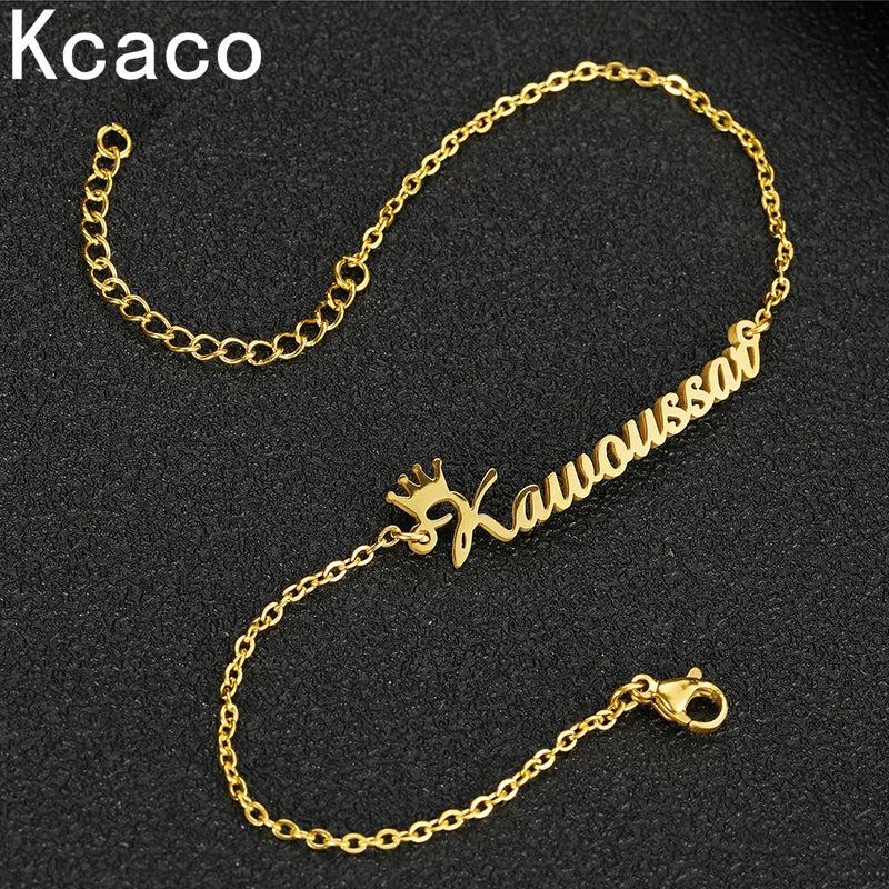 Personalized Stainless Steel Name Bracelet with Crown Charms