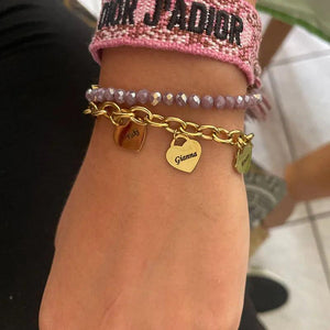 Personalized Engraved Name Bracelet Stainless Steel Chain Heart Charm