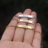 Personalized Name Bar Bracelet Stainless Steel Engraved Adjustable Cuff Bangle