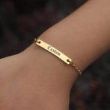 Personalized Name Bar Bracelet Stainless Steel Engraved Adjustable Cuff Bangle