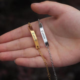 Personalized Name Bar Bracelet Stainless Steel Engraved Adjustable Cuff Bangle