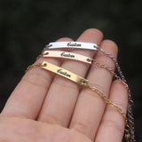 Personalized Name Bar Bracelet Stainless Steel Engraved Adjustable Cuff Bangle