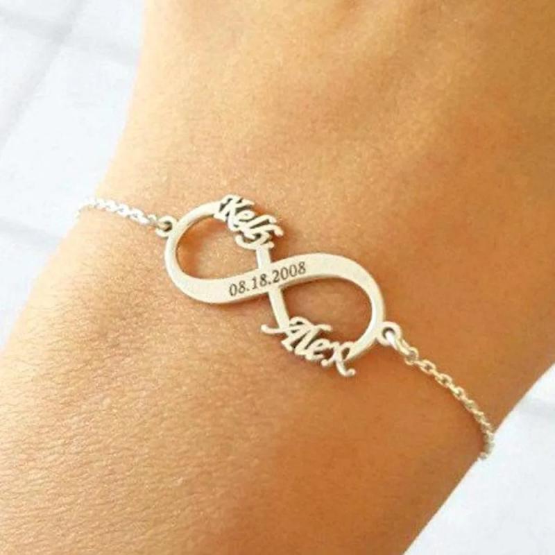Personalized Name Bracelet Geometry Stainless Steel Infinite Bangle