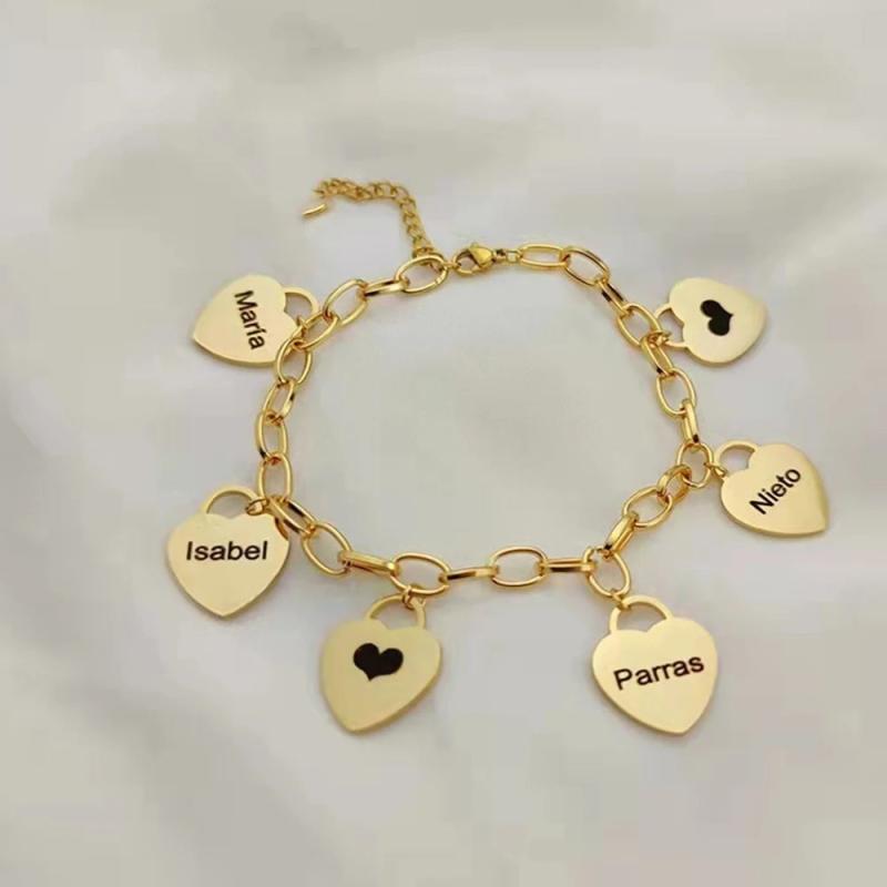 Engraved Heart Bracelet for Women Stainless Steel Letter Bracelets
