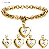 Golden Stainless Steel Love Heart Bracelet with Letters Charm for Girls Birthday