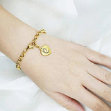 Golden Stainless Steel Love Heart Bracelet with Letters Charm for Girls Birthday