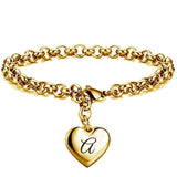 Golden Stainless Steel Love Heart Bracelet with Letters Charm for Girls Birthday