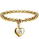 Golden Stainless Steel Love Heart Bracelet with Letters Charm for Girls Birthday