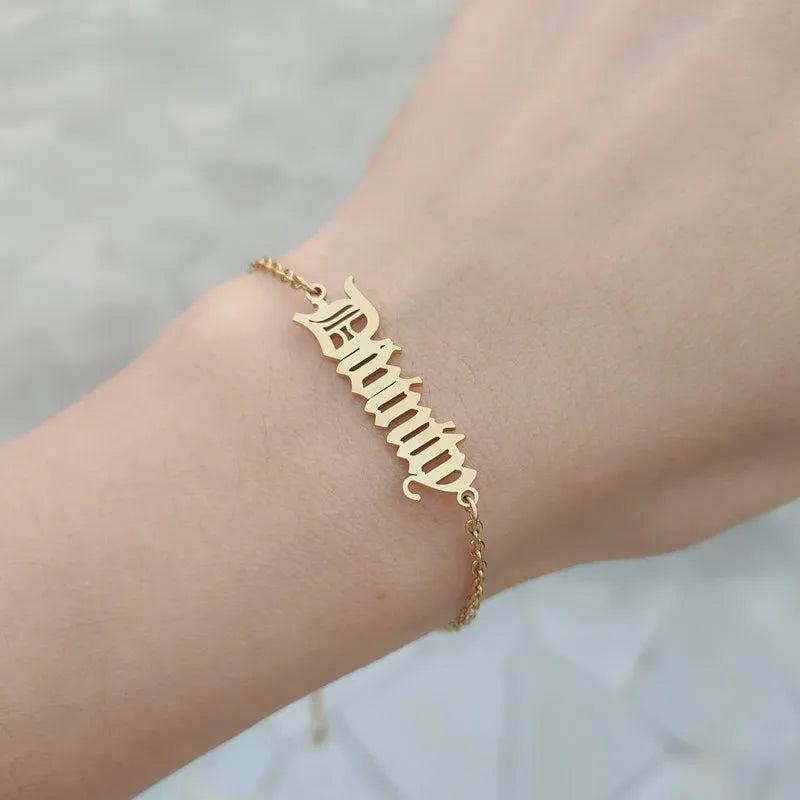 Personalized Name Bracelet Stainless Steel Old English Bangle