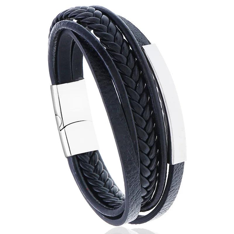 Stylish Multi-layer Leather Stainless Steel Men's Bracelet