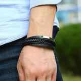 Stylish Multi-layer Leather Stainless Steel Men's Bracelet