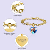 Personalized Photo Bracelet Engraved Name Date Stainless Steel Chain Bracelet