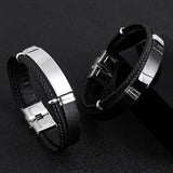 XIDNT Leather Bracelet Engraved Men's Steel Braided Wristband