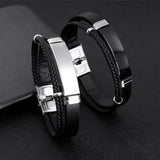 XIDNT Leather Bracelet Engraved Men's Steel Braided Wristband