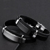 XIDNT Leather Bracelet Engraved Men's Steel Braided Wristband