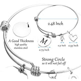 Stainless Steel Woman Bracelet Adjustable Letter Round Pendant Bangle