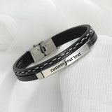 Personalized Stainless Steel Mirror Bracelet with Vintage Woven Leather
