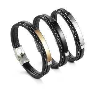 Personalized Stainless Steel Mirror Bracelet with Vintage Woven Leather